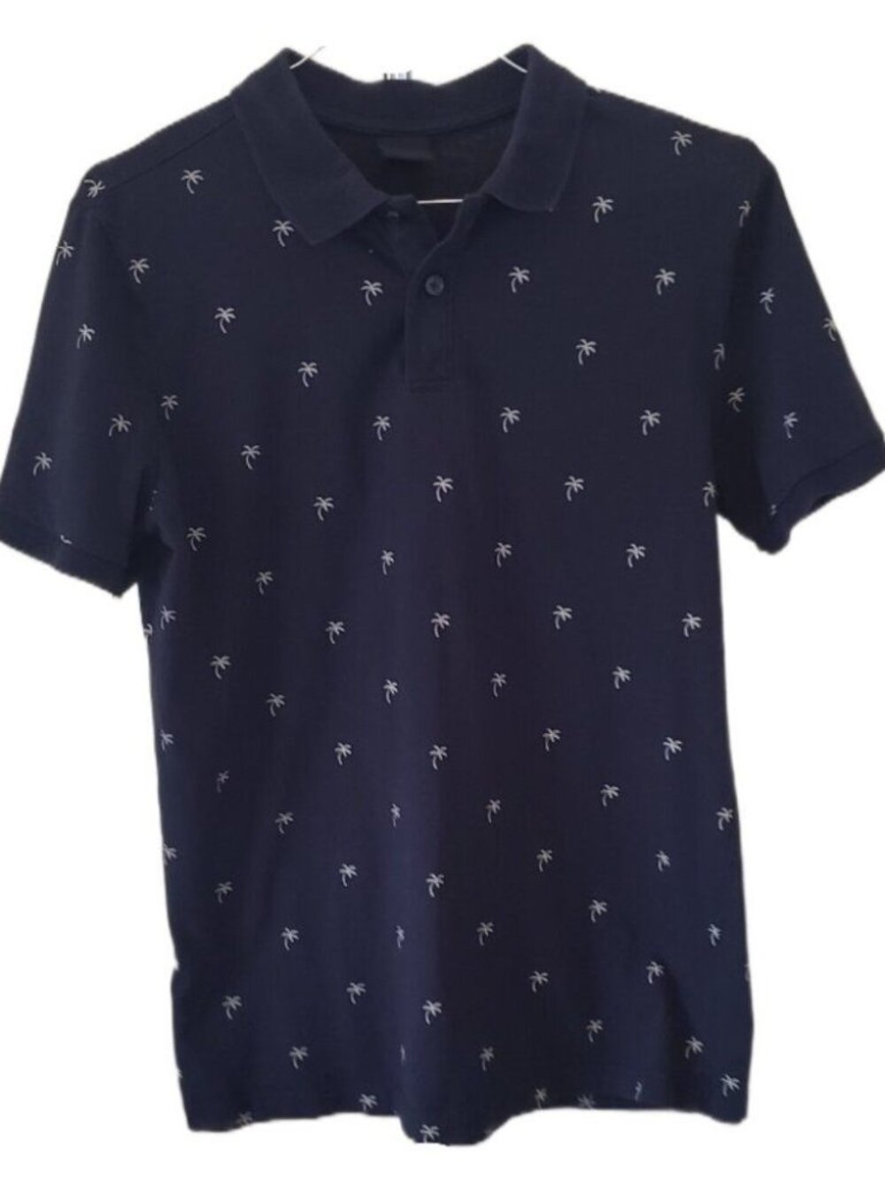 H&M Men's Navy Blue Palm Print Polo